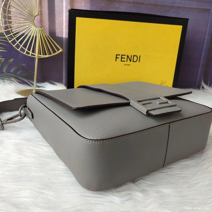 Cheap Messenger Leather Fendi Romano In Cuoio Grey Baguette Medium 0809